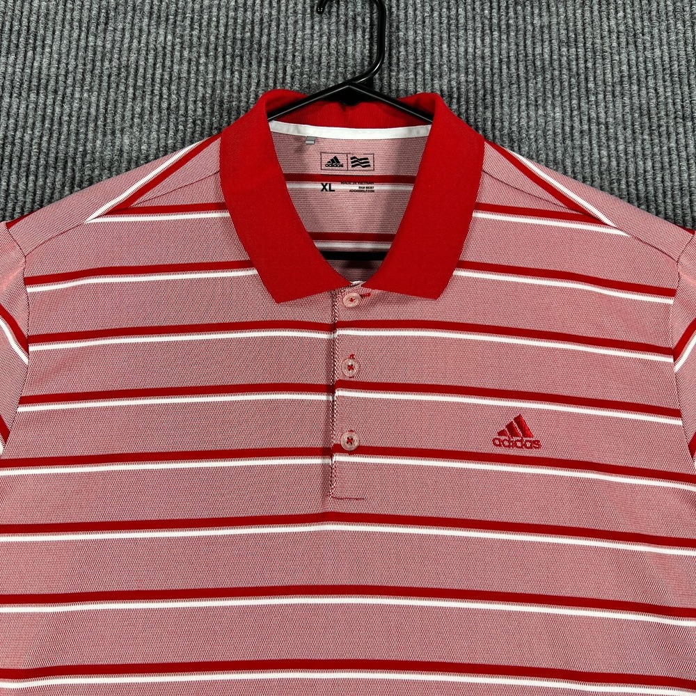 Adidas Polo Shirt Mens XL Extra Large Red Striped Short Sleeve Golf Casual Work